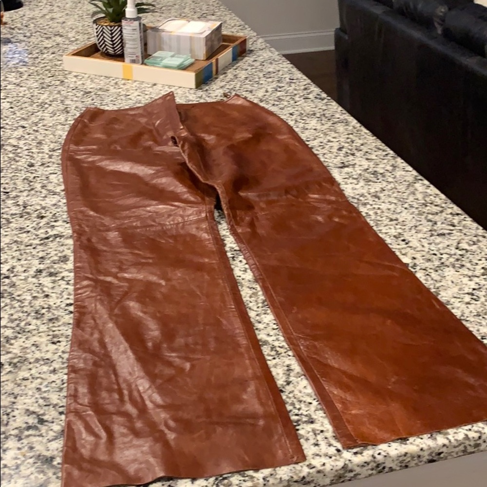 NWOT Cognac brown lined leather pants;size 8